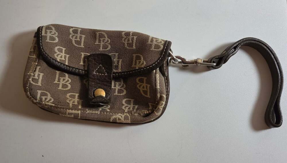 Dooney & Bourke Monogram Canvas Wristlet Pouch Brown